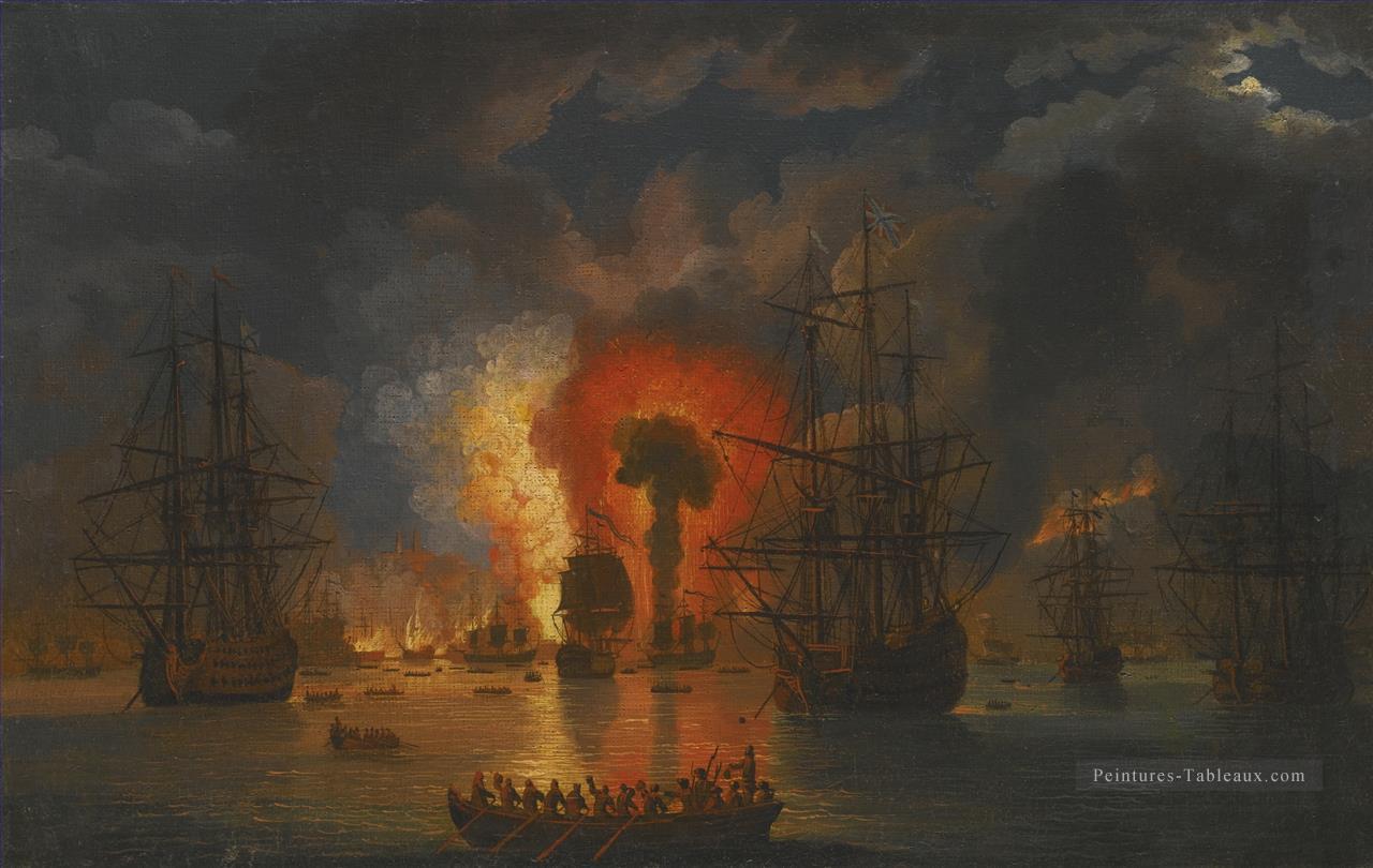 Jacob Philipp Hackert Untergang der turkischen Flotte dans le château de Tschesme Peintures à l'huile